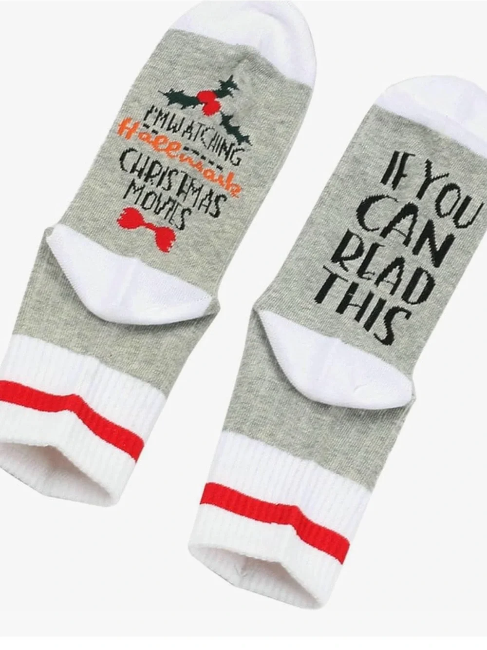 Hallmark Gray & Red Holiday Novelty Socks with Message